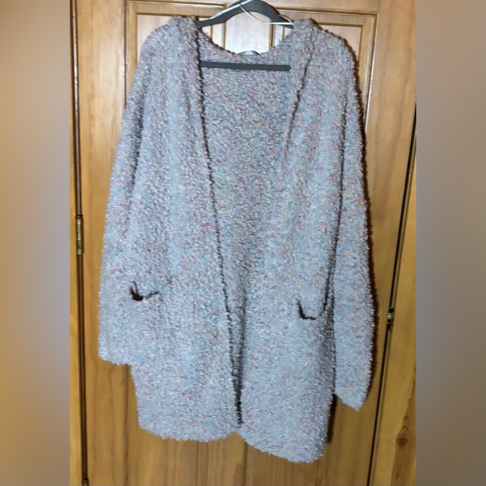 Giddy Up Glamour Hooded Oversized Open Front Fuzzy Knit Cardigan 1X Cozy NWT